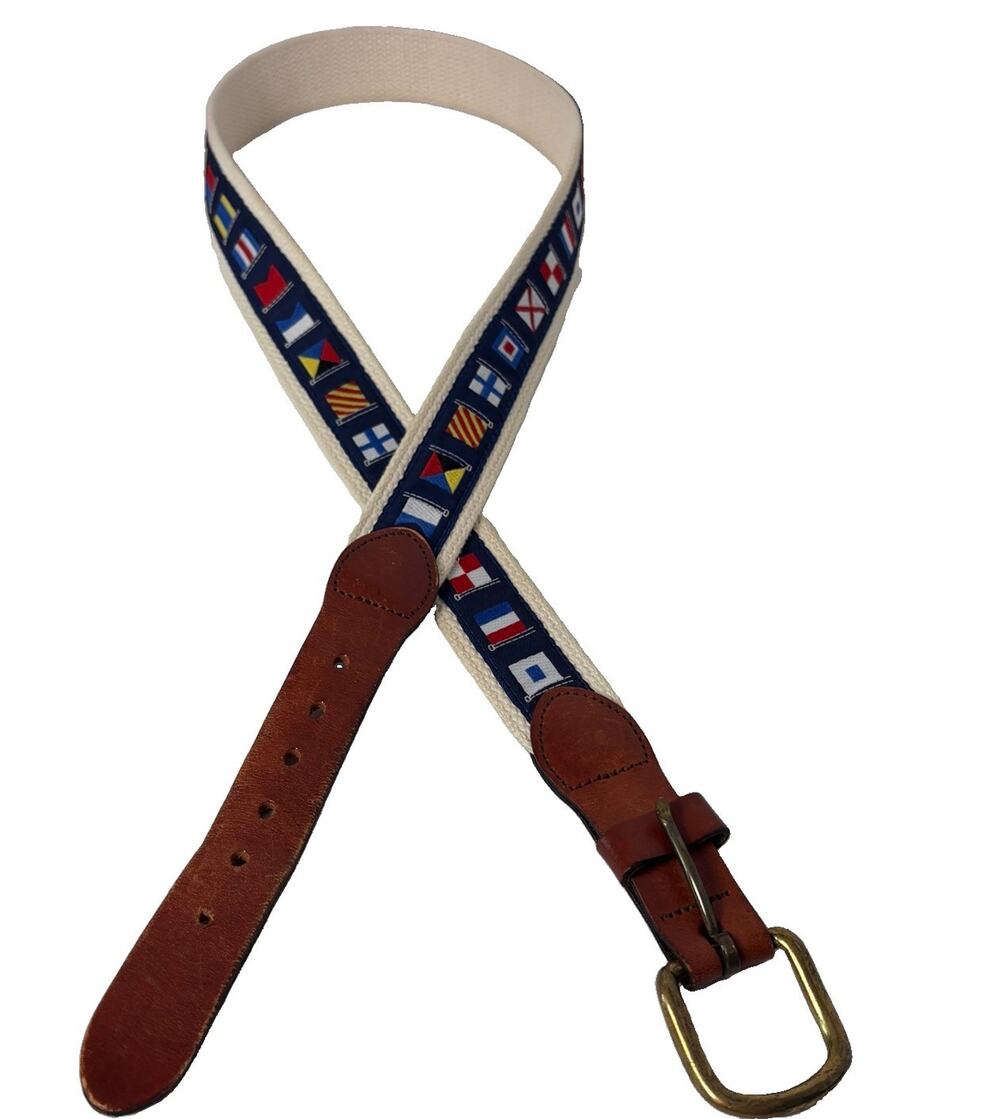 Leather Man Ltd Maritime Signal Flag Belt Size 38 Top Grain Leather Brass